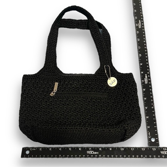 The Sak Black Crochet Women’s Shoulder Bohemian Handbag 12”x11" - Picture 11 of 13